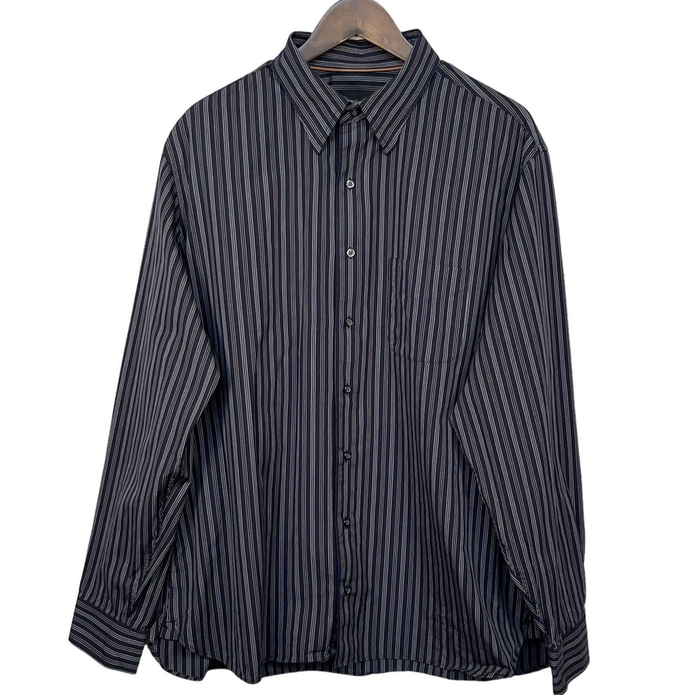 Joseph Jos A Bank Mens XL Navy Blue Striped Button Down Shirt Cotton Long Sleeve